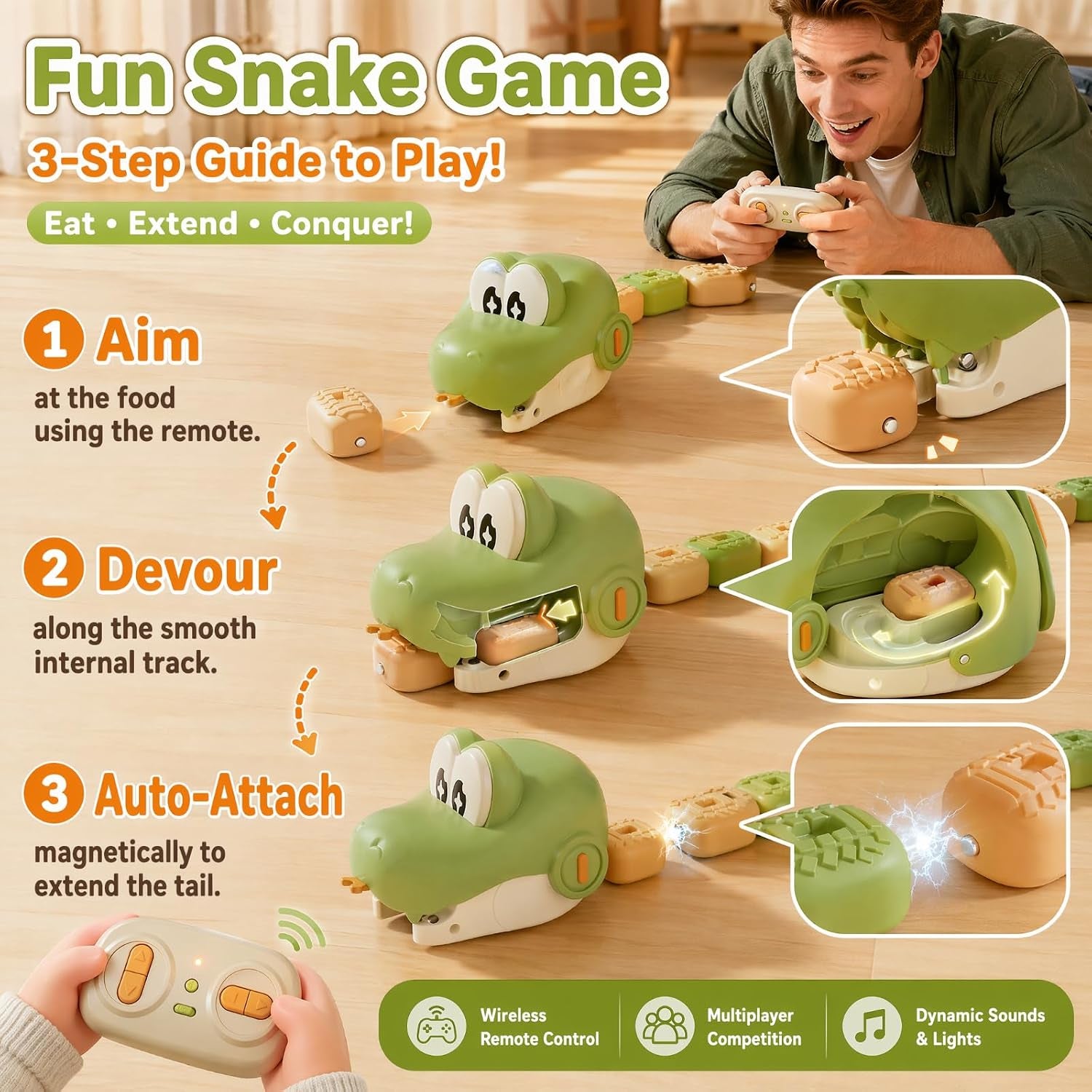 Magnetic Snake Game Toy Eating Itself with Sound & Light 
